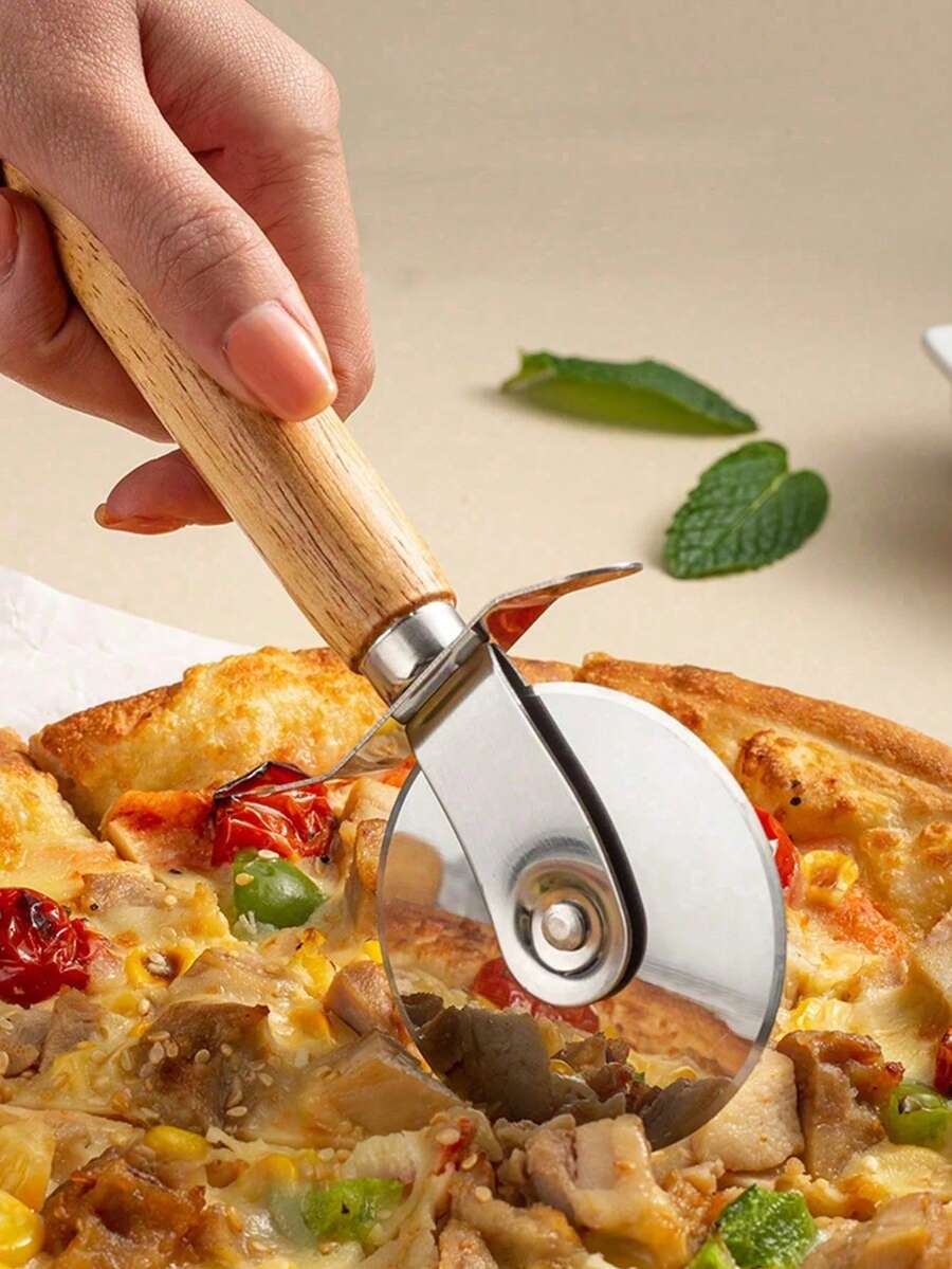 Stainless Steel Pizza Cutter Solid Wood Handle, Baking Tool For Home Kitchen Homestay Bakery, New Year Mother's Day Thanksgiving Graduation Gift,Kitchen Accessories, Baking Tools, Kitchen Utensils, Home & Living, Holiday Gifts