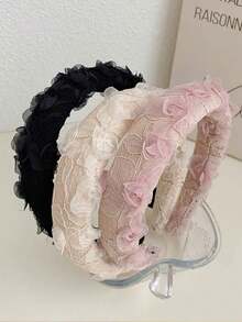 1pc Women's Lace Flower Embroidered Padded Headband, Sweet Floral Boho Style Pink Headband Hairband Hair Hoop - Multicolor - View 1