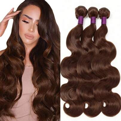 ZHENDEFA Brown Body Wave Bundles Human Hair Light Brown Hair Extension Chocolate Human Hair Body Wave 12A Brazilian Unprocessed Virgin Hair Bundles Color 4#