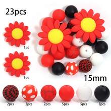 1 Set/Pack Multi-Color Water Transfer Printing Silicone Beads, Flower + Round Beads Mixed Set, Suitable For DIY Pen Beads, Bracelets, Necklaces, Pendant Chains, School Handmade Crafts, Keychain Crafts (23 Pieces Total) - Multicolor - View 15