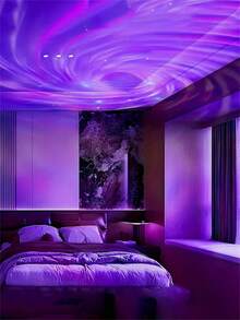 1 pièce Lampe de projection des vagues de l'océan alimentée par USB, Veilleuse de chambre à coucher, Salle de jeux, Retour à l'école, Lampe magique, Cinéma maison, Éclairage, Lampe de chambre, Veilleuse, Plafonnier, Décoration de chambre, Saint-Valentin, 7 modes de couleur et télécommande, Gradable - Multicolore - Voir 9