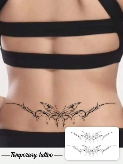 One Temporary Tattoo Sticker, Y2K Style, Featuring A Succubus, Butterfly, And Angel Design. Waterproof, Sweatproof, Washable, And Non-Reflective. Suitable For Arm And Shoulder Tattoos, Perfect For Individuals. Lasts 3-5 Days.