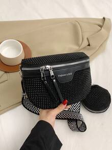 Fashionable Waist Bag/Chest Bag, Simple Style Student Bag, Back To School Bag - Black - View 7