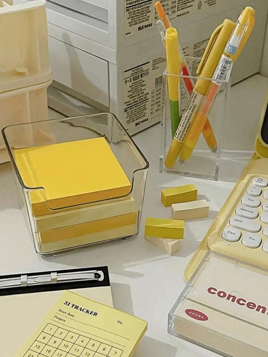 1pc Transparent Drawer-Style Storage Box, Cute Girl Style, Memo Organizer Box, Diary/Stationery/Sticker Storage Box, Suitable For Desk Organization - Small Compartments - Stackable And Mixable - Categorized Storage Box, Essential For Back To School Season Office Desk Accessories Desk Accessories Office Supplies Office Decor - Multicolor - View 1