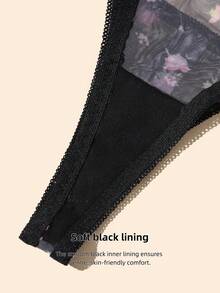 4 Packs Women's Adjustable Strap Sheer Mesh Floral & Leopard Print Thong Underwear, Sexy Low Rise T-Back Panties Set - Multicolor - View 5