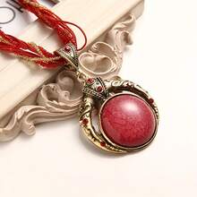 1 Piece Elegant Classic Handmade Bohemian Pendant Necklace With Round Artificial Gemstones, Alloy Material, Suitable For Women, Perfect For Parties And Holiday Celebrations, Timeless Jewelry Accessory Wearable In All Seasons - 黑色 - 查看 10