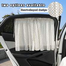 Car Sunshade Curtain, Suction Cup Mesh Curtain, Car Interior Sun Shade, Privacy Curtain, Double-Layer Printed Heart & Bow Curtain - Mesh - View 1