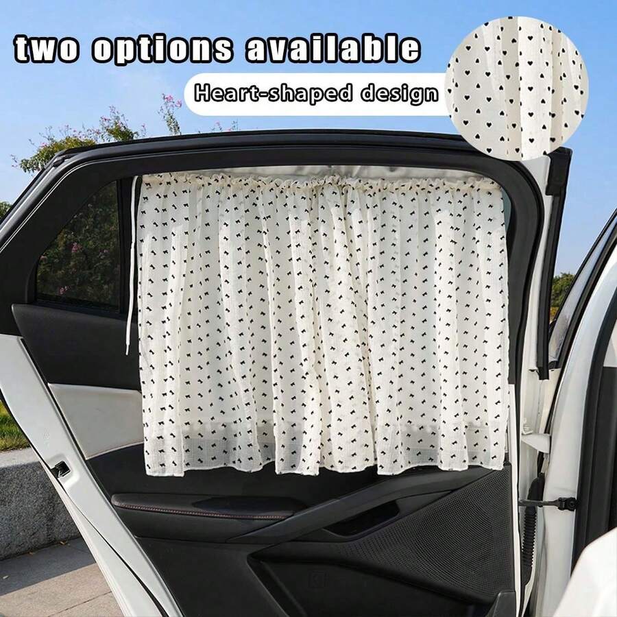 Car Sunshade Curtain, Suction Cup Mesh Curtain, Car Interior Sun Shade, Privacy Curtain, Double-Layer Printed Heart & Bow Curtain - Mesh - View 1