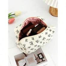 Cute Bow Make Up Bag Cute Bow Knot Pattern Toiletries Bag Travel Make Organizer Zipper Pouch, Quilted Cosmetics Bag, Stylish Foldable Commuter Makeup Bag For Brushes Aesthetic Cosmetic Bag For Gift, Friend, Girls, Student Quilted Floral Flower Zippered Makeup Bag Cute Floral Cosmetic Bag With Zipper Gift Storage Jewelry Organizer Box Bathroom Set Valentines Back To School Supplies - màu đen - Xem 4