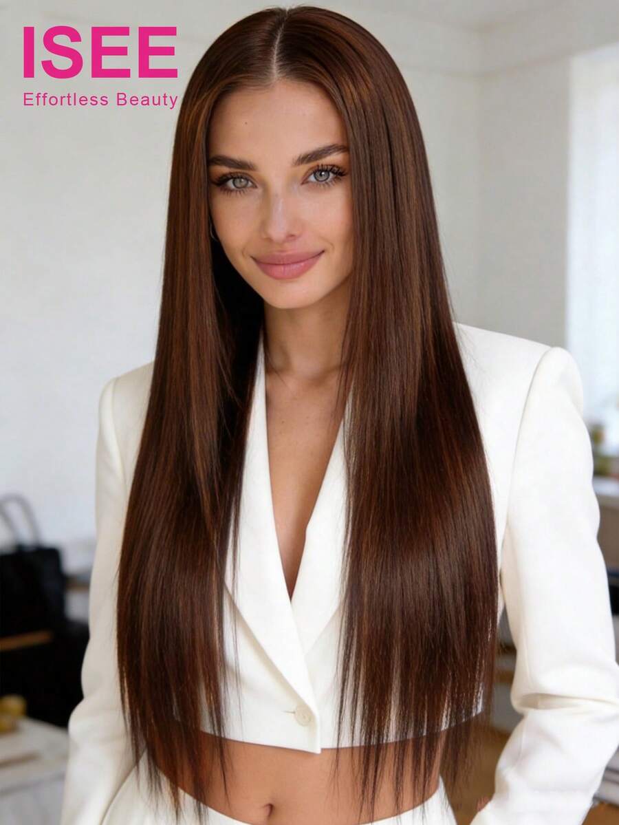 ISEE HAIR Striaght Wear Go Glueless Transparent Lace Wigs 9*6 Lace Wigs Chocolate Brown 18-28 Inch 180% Density High Density Pre-Plucked Hairline Pre-Cut Lace Unprocessed Human Hair Natural Hairline Top Quality Stylish Wig Beginners Friendly Vacay Vibes Active Energy Travel Essential Holiday - S4 - View 1