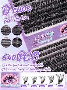 MEM Set Buku Bulu Mata Palsu D Curl Fluffy 640pcs, Bulu Mata Palsu Segmen Kapasitas Besar, Berbagai Kombinasi, Set DIY Cocok Untuk Pemula, Termasuk Lem, Perekat, Pinset Dan Kuas, Ciptakan Riasan Mata Lembut Alami yang Beragam - Hitam - View 9
