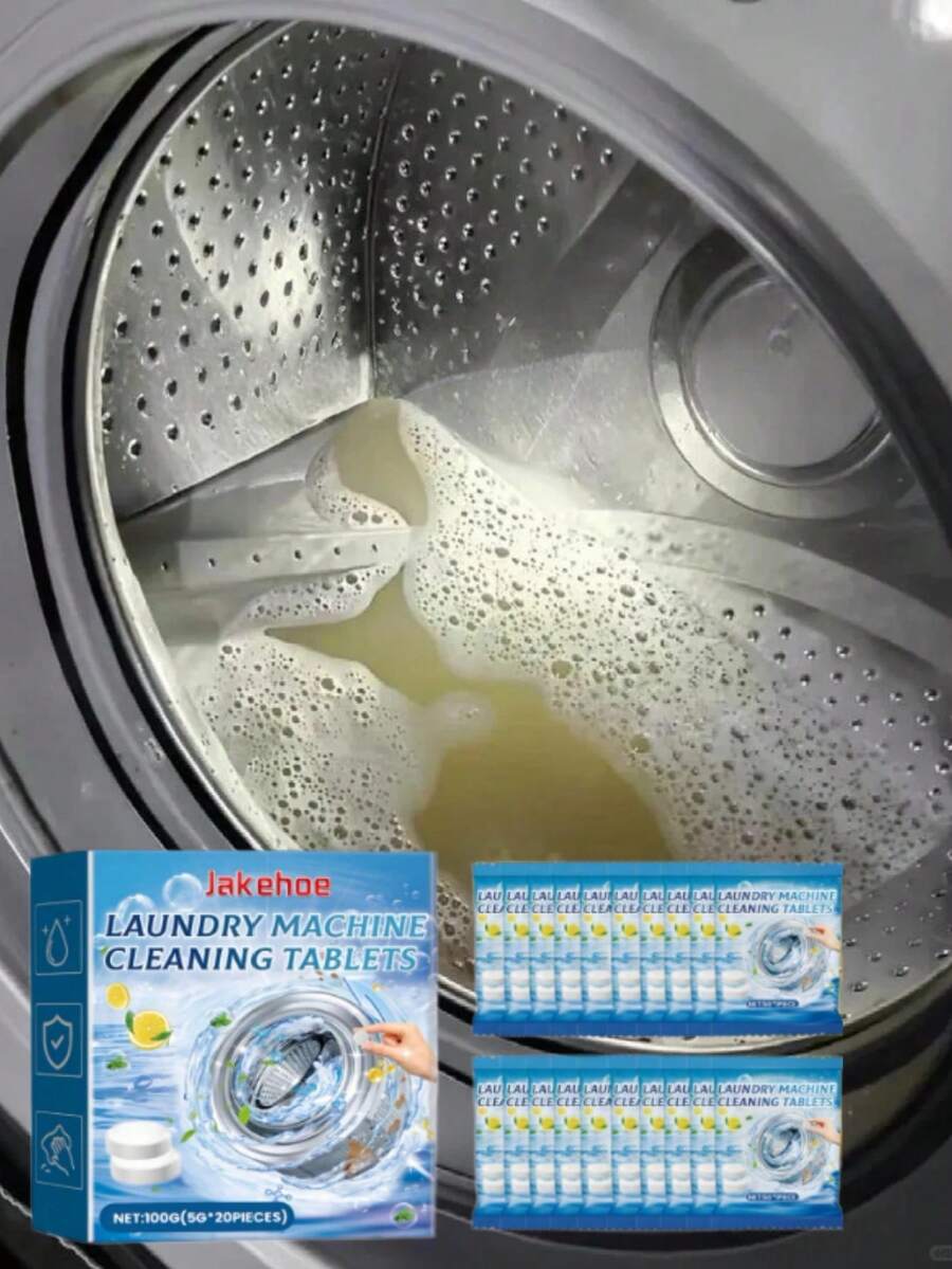 Jakehoe 12pcs Powerful Washing Machine Cleaner Tablets - 3-In-1 Deep Descaling, Thoroughly Removes Limescale. Keeps Your Washer Drum/Agitator Fresh And Smooth. Bathroom Decor And Accessories, Laundry Detergent, Cleaning Supplies
