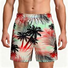 Summer Beach Vacation Pants, Outdoor Sports Loose Printed Shorts, Fashionable Personalized Men's Beach Shorts - Red - View 1