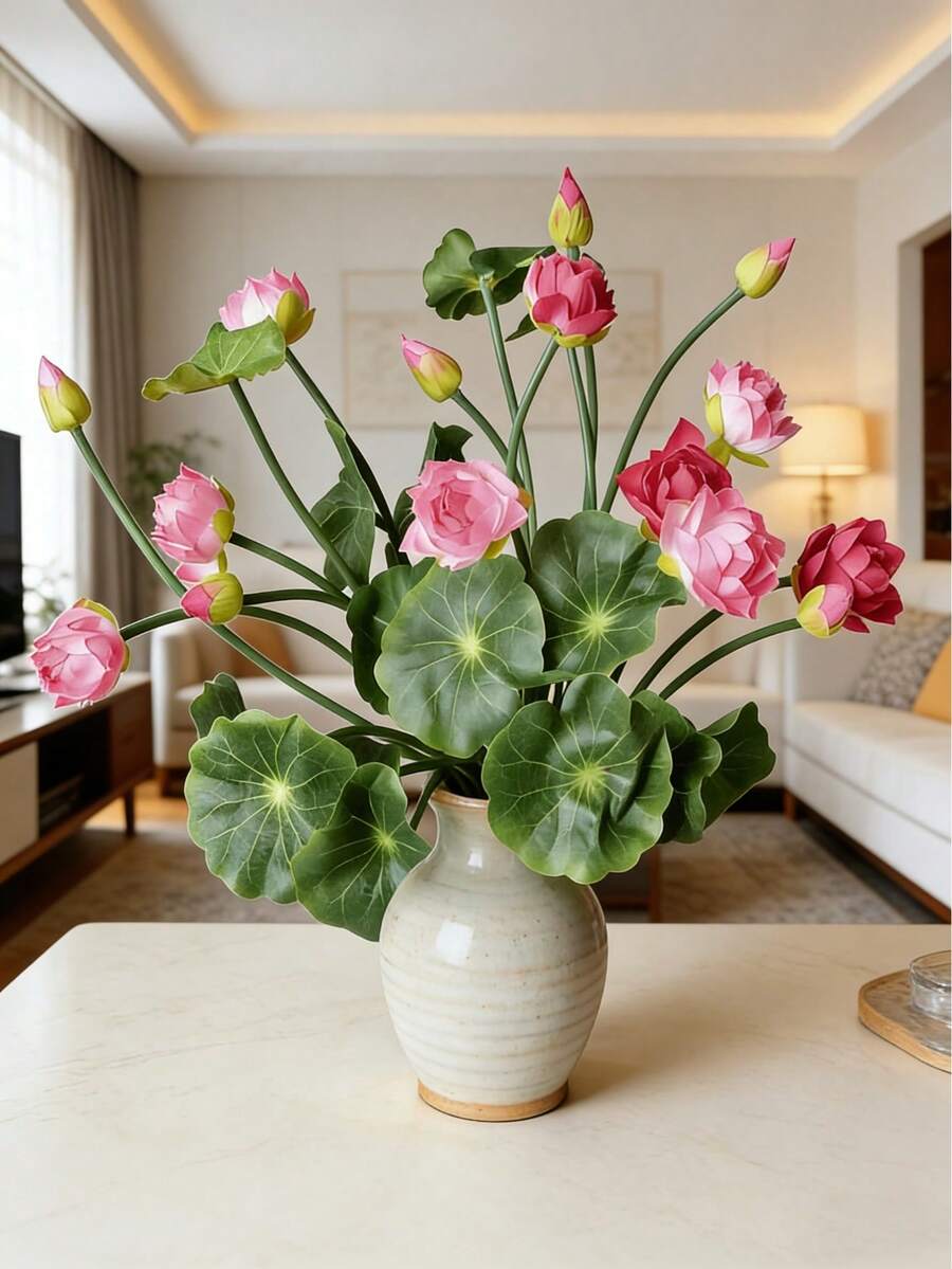 1/4 Pack Artificial Pink Lotus Flowers, Simulated Lotus, Small Potted Artificial Flowers, Suitable For Home Decor, Office Decor, Hotel Tabletop Decor, Wedding Decor, Living Room Artificial Plants, Wedding Supplies, Tabletop Decorations