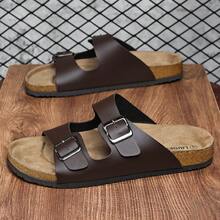 Men's Summer Sandals, Casual Slippers, Indoor Outdoor Versatile Beach Shoes, Adjustable Strap Design Flat Shoes - Brown - View 5