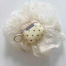 极简棕色格子黄色底星形挂环耳机保护套，兼容 Pro 3、新款Pro 2、可爱苹果4代耳机，简约时尚，女士耳机保护套（1/2代） - 乳黃色 - 查看 6