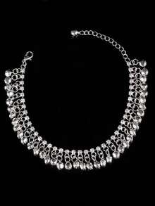 Bohemian Style Jingle Bell Anklet, Gold Rhinestone Tassel Anklet, Beach Summer Foot Jewelry, For Women - Multicolor - View 2