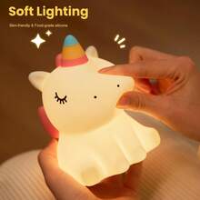 Children's Unicorn Night Light, Silicone Baby Care Nightlight, Dimmable LED Unicorn Lamp, USB Rechargeable Bedside Lamp, Unicorn Night Light, Suitable Gift For Girls, Infants And Girl, Bedroom & Kids Room Decor - White - View 8