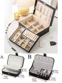 1pc Multi-Layer Jewelry Storage Box, Modern Plain Color Jewelry Box For Home Valentine Day Back To School - Black - View 3
