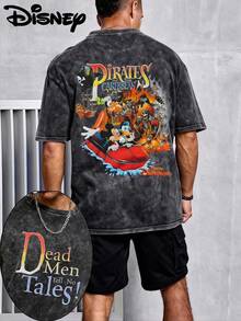 Disney Official Licensed Tokyo Disney  "Dead Men Tell No Tales!" Double-Sided Graphic T Shirts 100 Percent Cotton Disney Shirt Washed 230g Unisex - 黑色 - 查看 1
