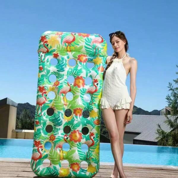1pc Flamingo/Fruit Pattern Inflatable Floating Bed, Adult Swimming Ring Water Lounge Chair With Backrest, Pool Party Prop, Holiday Accessory/Summer Beach/Holiday Essential Inflatable Pool Float/Beach Travel/Bachelorette Party Essential