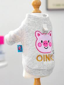 1pc Pet Clothes, Cute Cartoon Pig Design Hoodie For Small Dogs & Cats - Light Grey - View 7
