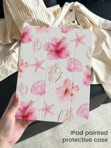 Casing Pelindung iPad Dasar Akrilik Bening Kristal Anti Guncangan Elemen Laut Merah Muda. Casing belakang dua sisi bergambar bunga, kerang, dan bintang laut kartun yang cantik dan menggemaskan ini kompatibel dengan iPad generasi ke-7, ke-8, dan ke-10 (10,2 inci). Dilengkapi slot pena bawaan, mendukung fungsi tidur/bangun, dan beberapa mode penyangga lipat, menjadikannya pilihan hadiah yang ideal untuk pesta ulang tahun atau kantor. - MultiWarna - View 3
