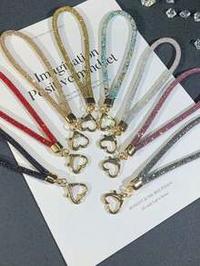 Alloy Shiny Rhinestone 1pc Luxury Crystal Rhinestone Phone Wrist Strap Metal Heart Clasp Elegant Rhinestone Keychain Bag Charm Chain Fashion Accessory For Women Birthday Wedding Gift - Multicolor - View 2