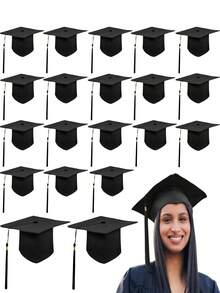 1 pièce/5 pièces Toque de graduation noire 2026 avec gland, chapeau pour adulte avec impression par sublimation, bord élastique, réglable mat unisexe pour cérémonie de remise de diplôme de bachelier ou de master - A - Voir 2