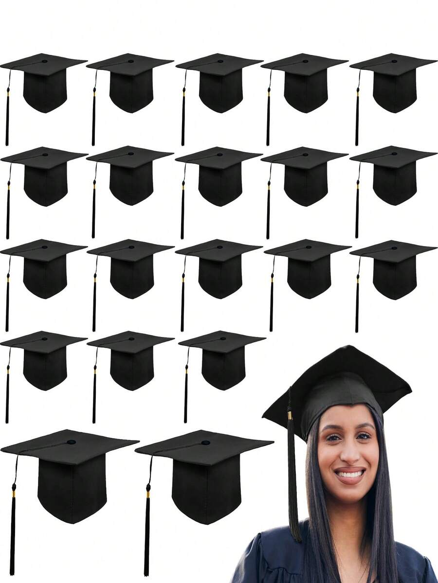 1 pièce/5 pièces Toque de graduation noire 2026 avec gland, chapeau pour adulte avec impression par sublimation, bord élastique, réglable mat unisexe pour cérémonie de remise de diplôme de bachelier ou de master