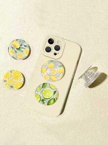 Cute Summer Fruit Yellow Lemon Phone Holder, Transparent Foldable Extendable Phone Grip Stand, Universal Smartphone Holder And Handle, Fashionable Modern Phone Accessory - Multicolor - View 3