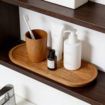 1个木质托盘，家居厨房用品，浴室配件，梳妆托盘，浴室洗手盆托盘，收纳托盘，相思木蜡烛托盘，木质梳妆托盘，适用于放置珠宝、梳妆台、浴室用品、香水、肥皂碟，小型装饰木托盘，家居装饰浴缸托盘，厨房收纳，贴心礼物