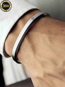 Znice 18K镀金304不锈钢手链，时尚简约304不锈钢男士手链，不褪色开口C形手链，派对节日情侣礼物 - 開口手鐲 - 查看 2