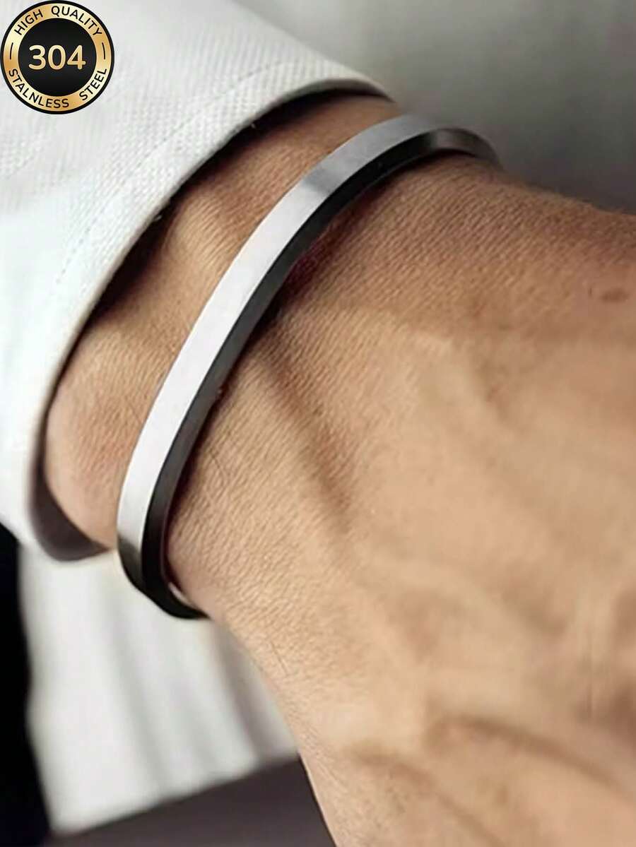 Znice 18K镀金304不锈钢手链，时尚简约304不锈钢男士手链，不褪色开口C形手链，派对节日情侣礼物