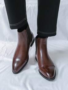 Giày da cao cổ mũi nhọn dành cho nam, kiểu dáng công sở trang trọng, giày Chelsea cổ điển tối giản. - màu nâu - Xem 4