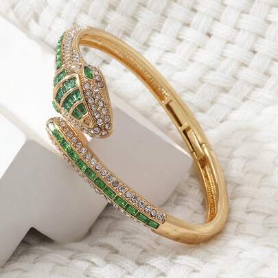 奢华绿色水晶蛇形手链，专为女性设计，适合正式场合和时尚礼品