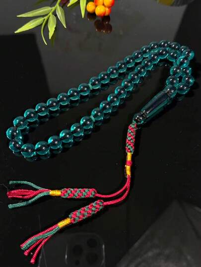 1 pieza Cuentas de oración islámicas con borlas hechas a mano, 45 cuentas de 10mm, pulsera de rosario para Ramadán, de alta calidad y unisex, adecuada para (Ramadán, Eid, uso diario, devoción personal, regalo), ritual religioso islámico, Tasbih, accesorio coleccionable