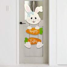 Easter Wooden Hanging Decor Rabbit & Carrot, Home Decoration Wooden Craft - A - View 3