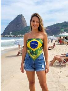Brazilcore Printed Tie-Along Top, Versatile, Summer Tropical Print, Brazil - chim toucan xanh - Xem 4