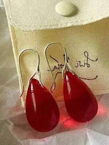 一对红色水滴耳环，适合女性参加派对佩戴，情人节礼物 - 紅色 - 查看 2