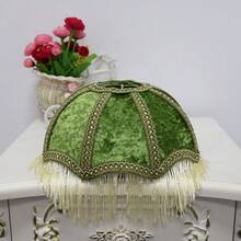 伞形布艺灯罩，法式复古绿色天鹅绒半球流苏灯罩，复古优雅装饰台灯灯罩，双层流苏灯罩 - 繖形 - 查看 2