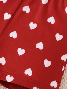 Bộ quần áo 2 món cho bé gái, áo không tay màu trắng có nơ và quần short hình trái tim màu đỏ, thích hợp cho mùa xuân/hè. - Đỏ - Xem 9