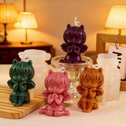 3D Angel Girl Silicone Candle Mold, Cute Praying Cherub Shape, Reusable Silicone, For DIY Aromatherapy Candles, Soap, Resin Crafts, Baby Shower & Home Decor