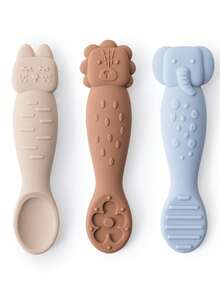 3pcs Baby Silicone Feeding Spoon Set, Infant Self-Feeding Stage 1 Spoons, Silicone Toddler Tableware - 3pcs - View 2