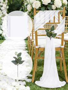 10/2pcs Elegant White Sheer Chiffon Chair Backdrop Curtain, Wedding Ceremony Decor Hanging Accessory, Dining Table & Chair Decoration, Bridal Chair Veil, Engagement Party Surprise Setup, Wedding Event Ornament, Church Ceremony Chair Drape, Outdoor Wedding Chair Sash - White - View 4