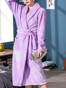 1pc Rob Pitt Style Women's Bathrobe, Ba Women's Long Robe Multi Style Home Light Luxury Water Absorbing Robe - Multicolor - View 14