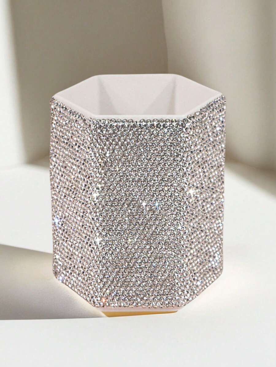 Luxury Rhinestone Makeup Brush Holder, Creative Rhinestone Nail Salon Tool Storage Box, Desktop Organizer Decor - Multicolor - View 1