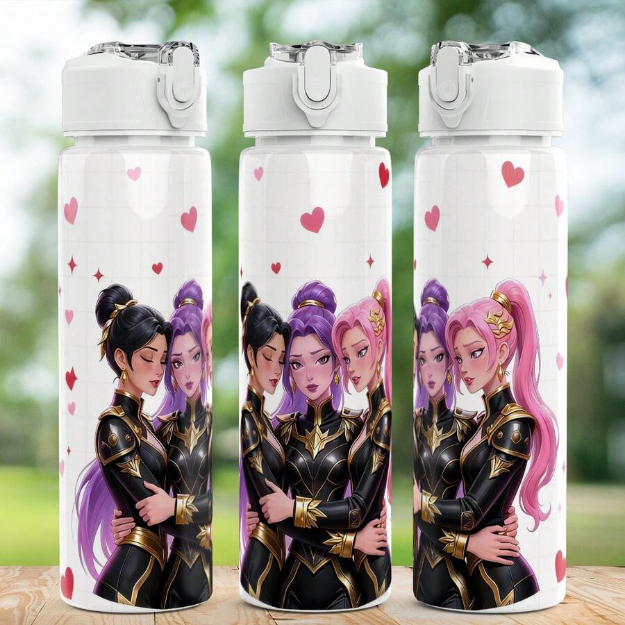 1pc/5pcs 25oz/750ml Plastic Water Bottle, Valentine's Day Hugging Girl Theme Print. Suitable For Office, Travel, Gym, Camping. Lightweight Water Bottle With Large Capacity, Easy To Clean, And Drop-Resistant. - White - View 1
