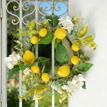 Artificial Lemon Wreath, Fruit Wreath With Yellow Lemons And Artificial Green Leaves, Suitable For Door, Window, Wall Decor, Holiday Decoration - Multicolor - View 1