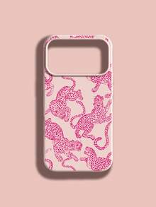 1个卡通粉色豹纹液态硅胶软手机壳，防震保护套，兼容苹果11/12/13/14/14Plus/15/15Plus/16/16Plus/7/8Plus/17/17Pro - 彩色 - 查看 1